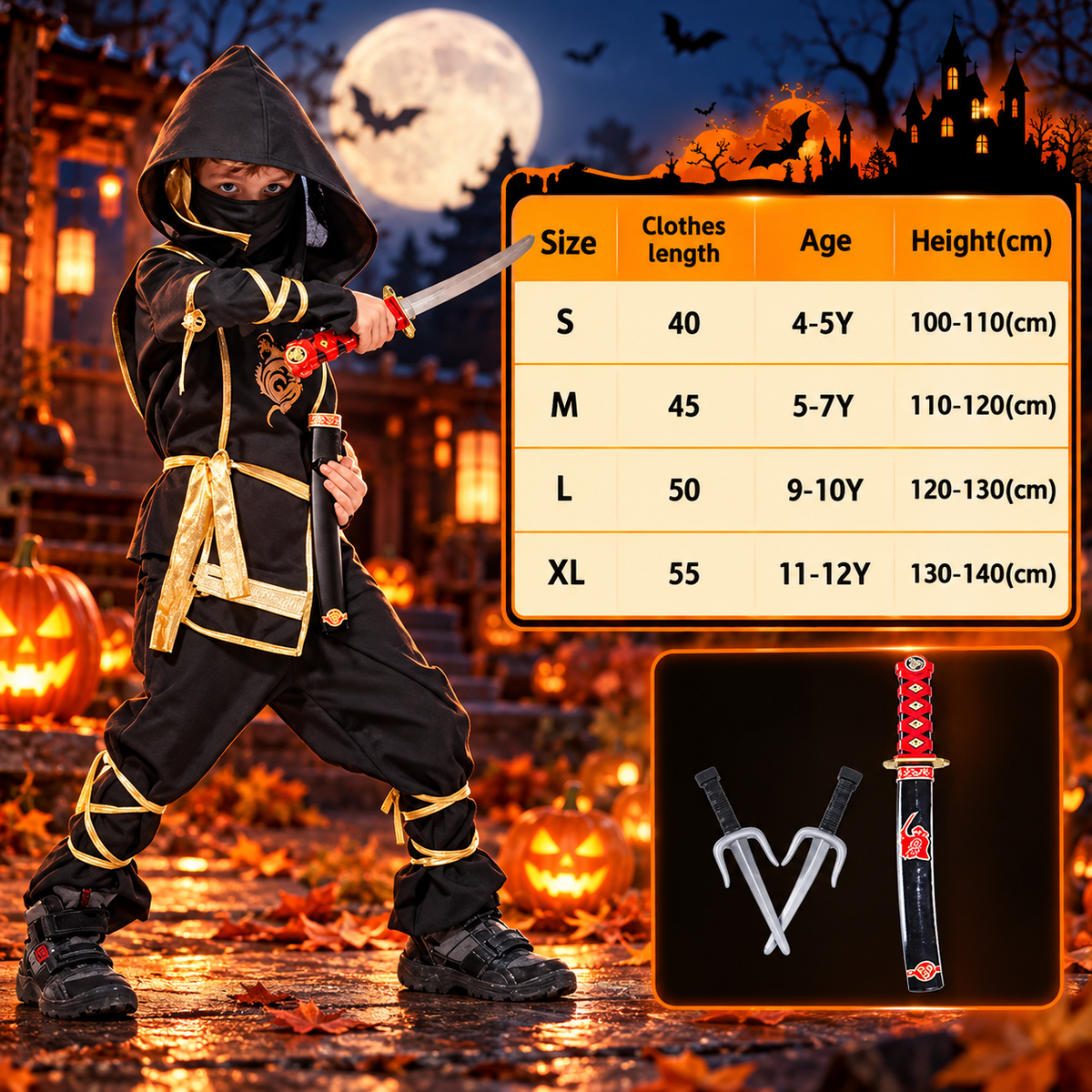 Kids Ninja Halloween Costume Set 🥷