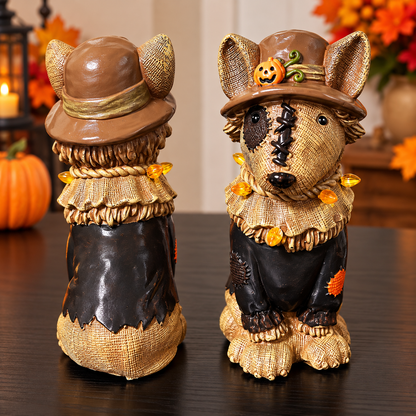 Halloween Scarecrow Dog Figurine – Light-Up Decoration
