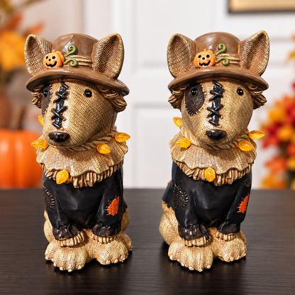 Halloween Scarecrow Dog Figurine – Light-Up Decoration