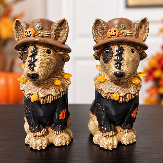 Halloween Scarecrow Dog Figurine – Light-Up Decoration