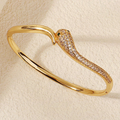 Trendy Stainless Steel Golden Snake Owl Zirconia Bracelet For Women