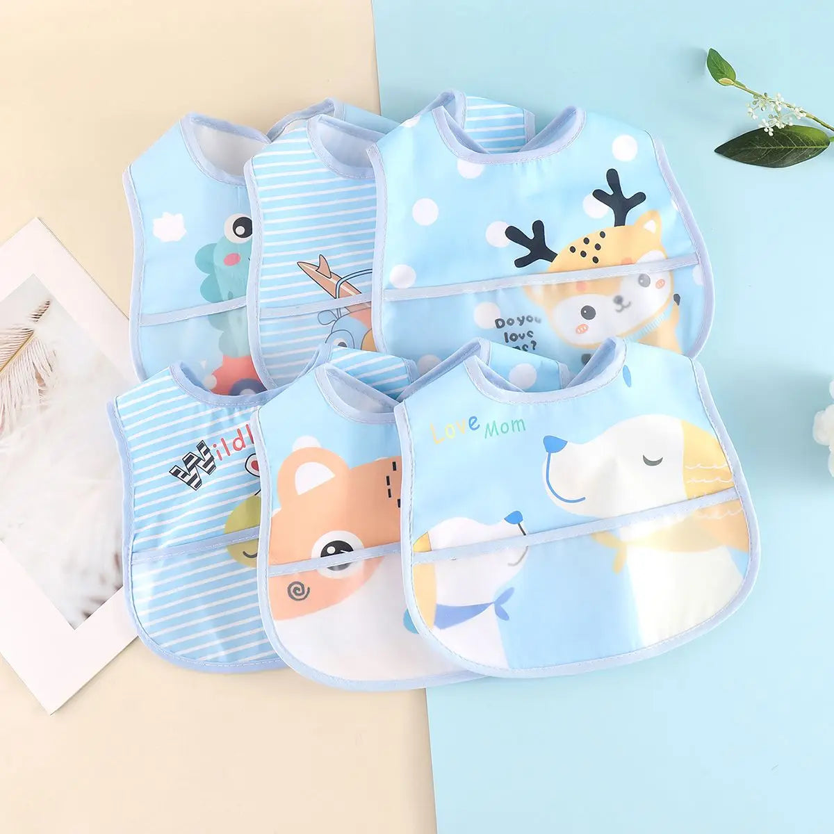 Random 5pcs Cartoon Animals Waterproof Baby Saliva