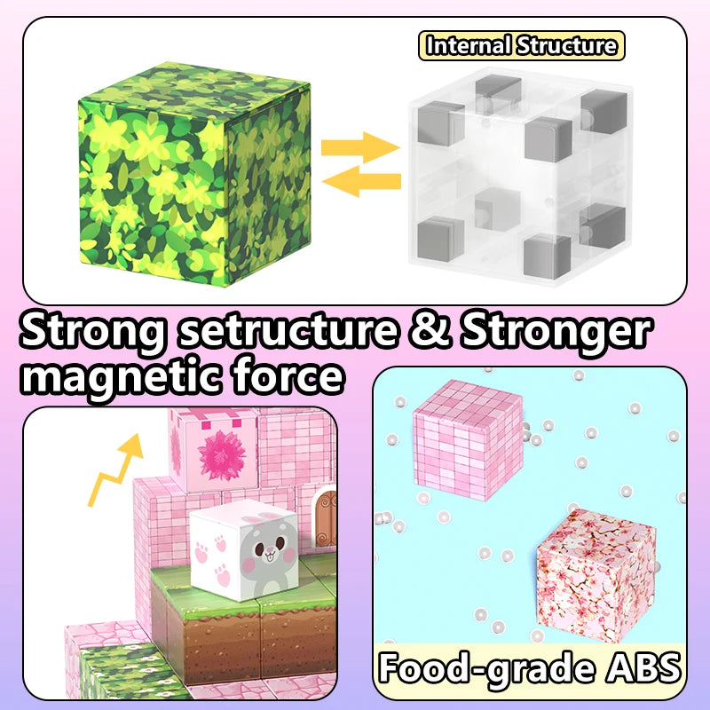 Pink castle magnetic building block set