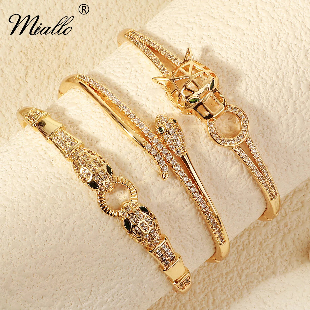 Trendy Stainless Steel Golden Snake Owl Zirconia Bracelet For Women