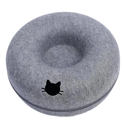 Felt Donut Bed for Cats House With Breather Hole Dog Bed Interactive Play Toys for Cats to Hide 2 in 1 Tunnel for Cats Bed