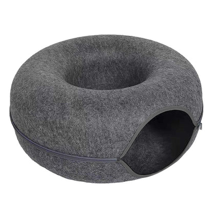 Felt Donut Bed for Cats House With Breather Hole Dog Bed Interactive Play Toys for Cats to Hide 2 in 1 Tunnel for Cats Bed