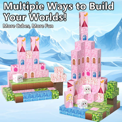 Pink castle magnetic building block set