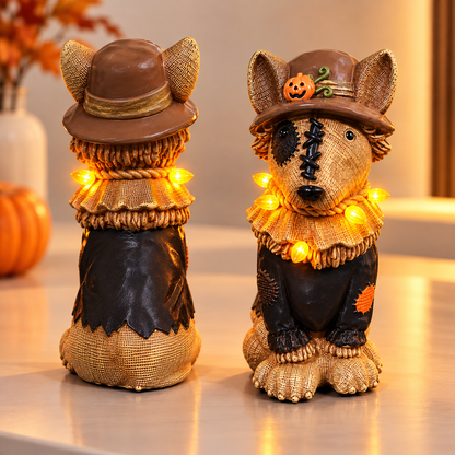 Halloween Scarecrow Dog Figurine – Light-Up Decoration