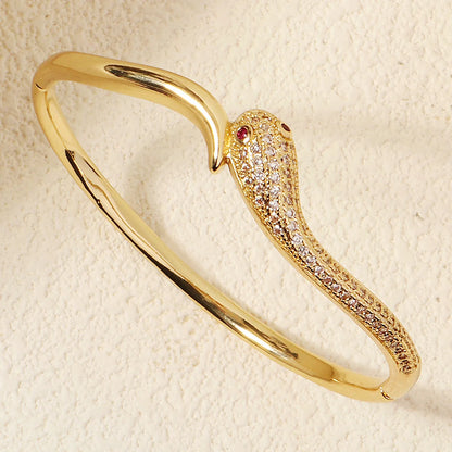 Trendy Stainless Steel Golden Snake Owl Zirconia Bracelet For Women