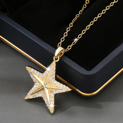 14K Micro-Set Zircon Five-Point Star Pendant Necklace