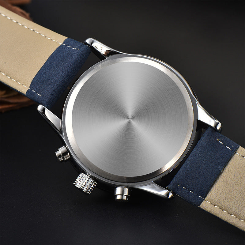Mens Fashion Calendar Leather-Strap Quartz Watch