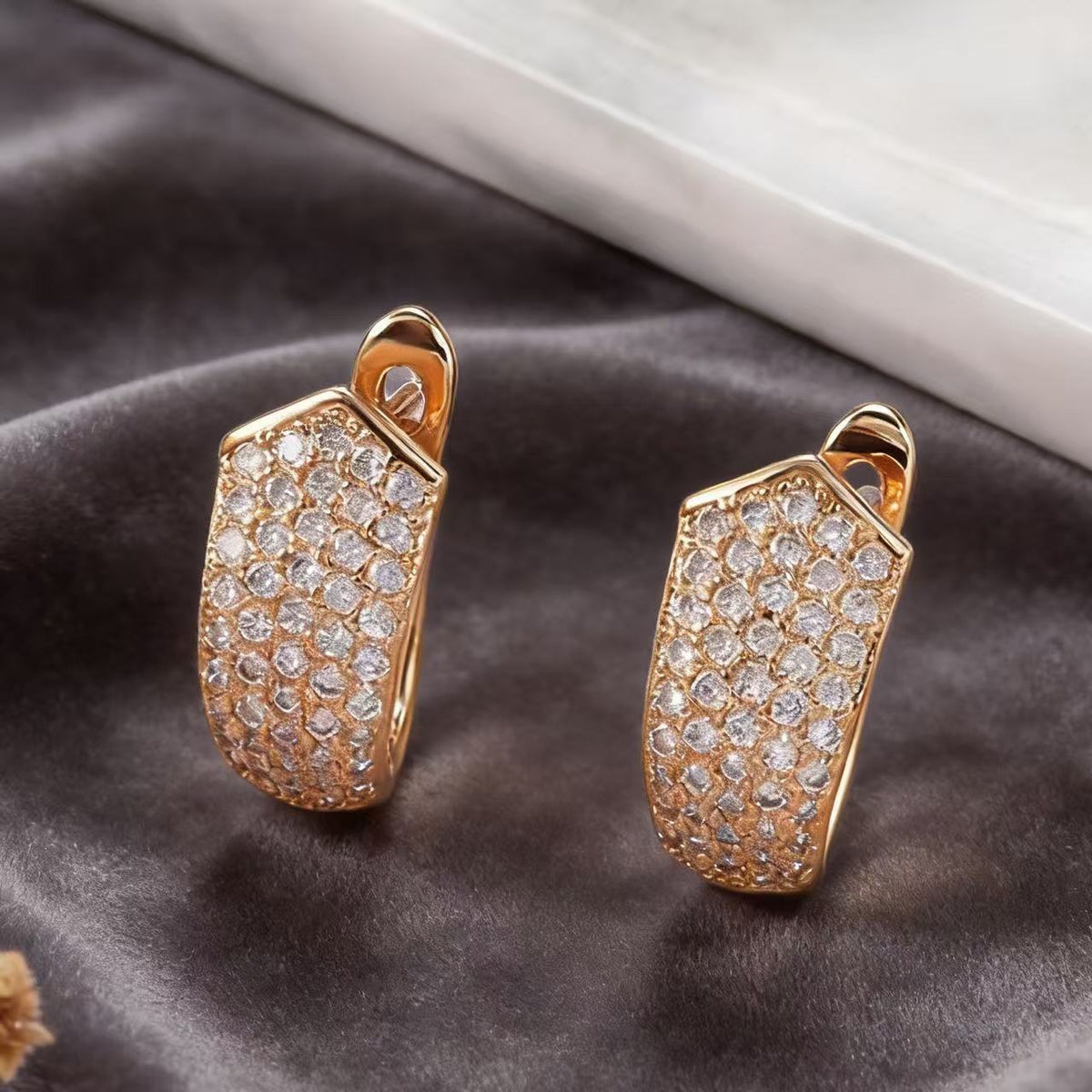 Champagne Gold Zircon Stud Earrings For Women
