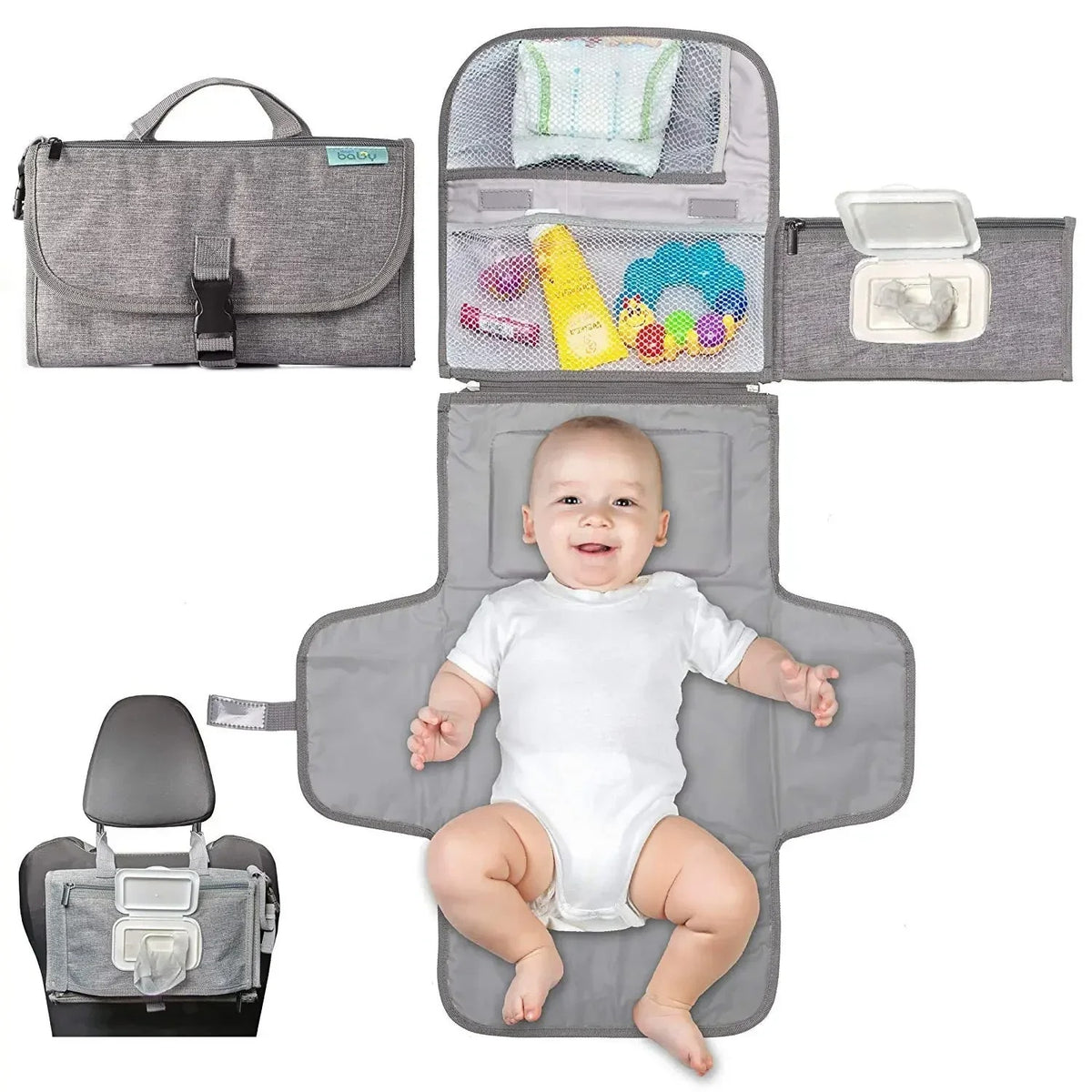 Portable Diaper Changing Pad Portable Baby Changing Pad with Pockets Waterproof Travel Diaper Changing Station Kit Baby Gifts