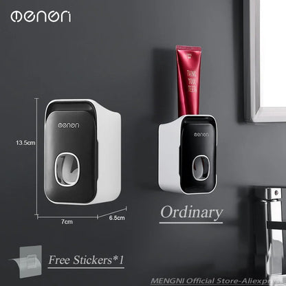 MENGNI Automatic Toothpaste Dispenser Wall-Mounted Bathroom Toothpaste Squeezer Punch-Free Toothbrush Holder Rack Bathroom Acces