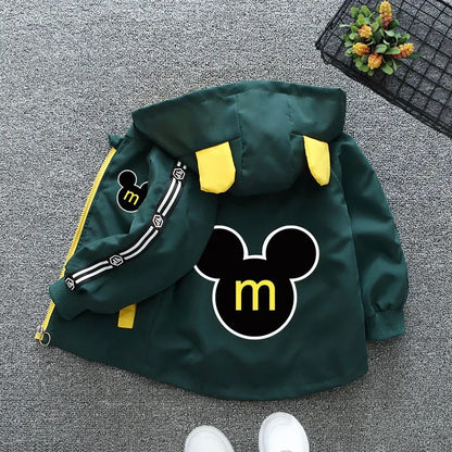 New Spring Mickey Mouse Baby Boys Hooded Jacket Autumn Baby Girls Cartoon Zipper Long Sleeve Casual Clothing Kids Outerwear Coat
